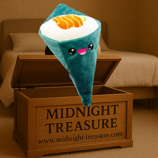 Peluche Plushi – Temaki saumon – 20 cm. Peluche kawaii en forme de sushi temaki avec visage brodé. Un compagnon moelleux et original pour les fans de douceur et de culture japonaise.