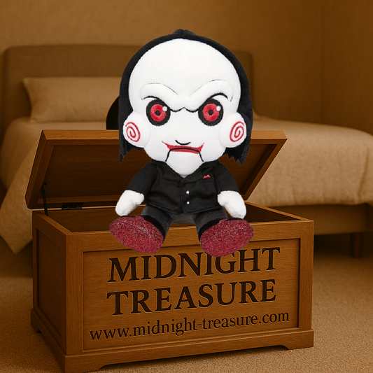 Peluche SAW – Billy – Phunny 20 cm – Kidrobot. Représentation adorable du pantin Billy, symbole de la saga d’horreur culte. Finition douce et détails brodés, idéale pour les fans de films d’horreur.