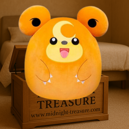 Peluche Pokémon Squishmallows – Teddiursa (35 cm). Peluche officielle moelleuse et douce représentant Teddiursa avec son croissant de lune.