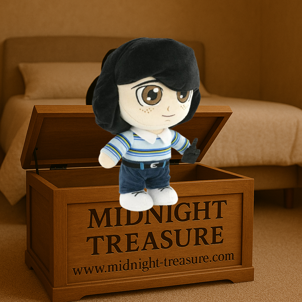 Peluche Mike Stranger Things 28 cm sous licence officielle, représentant le personnage avec sa tenue rétro et son talkie-walkie.