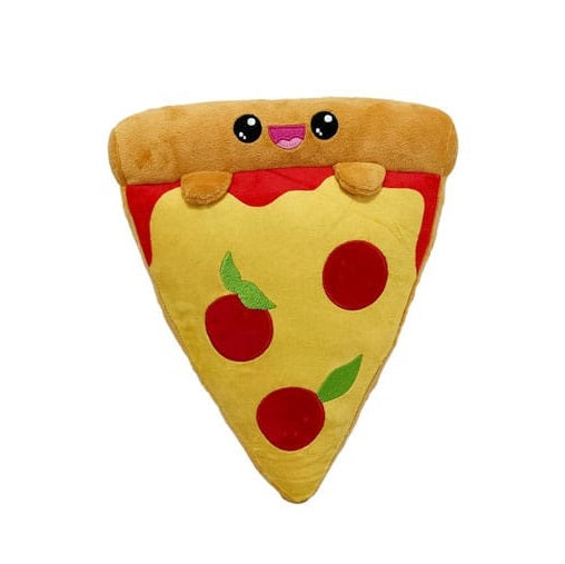 Peluche Yummis Pizza – 32 cm – Kawaii et moelleuse. Une peluche en forme de part de pizza avec un visage adorable et des finitions ultra-douces. Idéale pour les amateurs de kawaii et de junk food version mignonne."