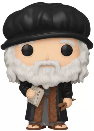 Funko Pop! Artists – Leonardo da Vinci (N°04). Figurine du maître de la Renaissance tenant un croquis et un pinceau, avec tenue d’époque et béret noir.