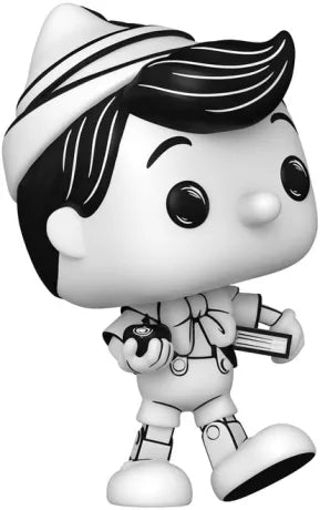 Funko Pop! Disney – Pinocchio (N°1525). Version esquisse noir et blanc avec livre et pomme. Figurine stylisée et artistique pour les fans Disney.