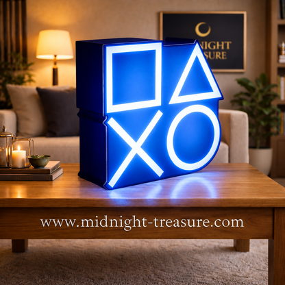 Lampe PlayStation Icons 15 cm allumée avec symboles carré triangle croix et cercle