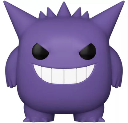 Funko Pop! Pokémon – Gengar / Ectoplasma (N°1049) – Édition EMEA Exclusive – 25 cm (Jumbo). Figurine géante violette avec large sourire et design fidèle au Pokémon original.