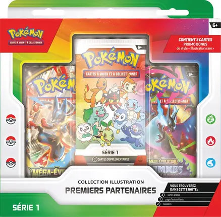 🌈🔥 Pokémon – Collection Illustration Premiers Partenaires – Série 1 – Coffret 3 boosters 🔥🌈