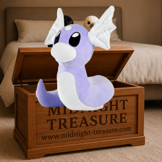 Peluche Pokémon Minidraco Dratini violette et blanche de 20 à 22 cm avec nageoires blanches