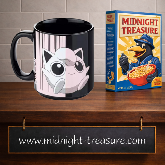 Mug Pokémon Rondoudou noir 320 ml avec illustration rose et blanche de Jigglypuff Pokémon n°039.
