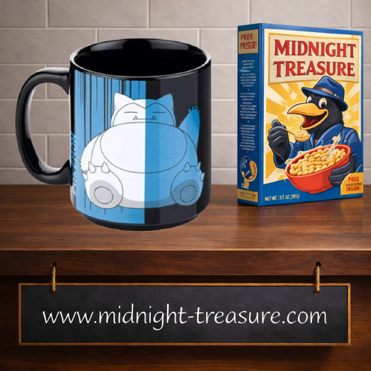 Mug Pokémon Ronflex noir 320 ml avec illustration graphique bleue et blanche de Snorlax Pokémon n°143.