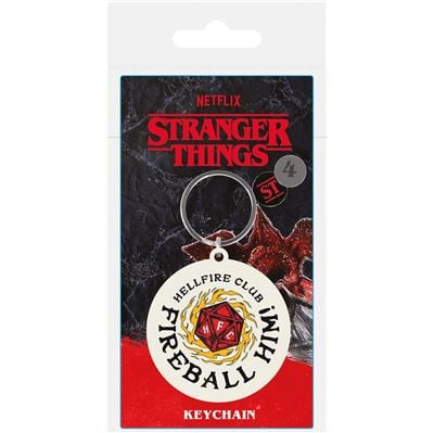 Porte-clés Stranger Things – Hellfire Club Fireball Him. Accessoire officiel en PVC avec anneau métallique, inspiré de la saison 4 et du club D&D d’Eddie Munson.