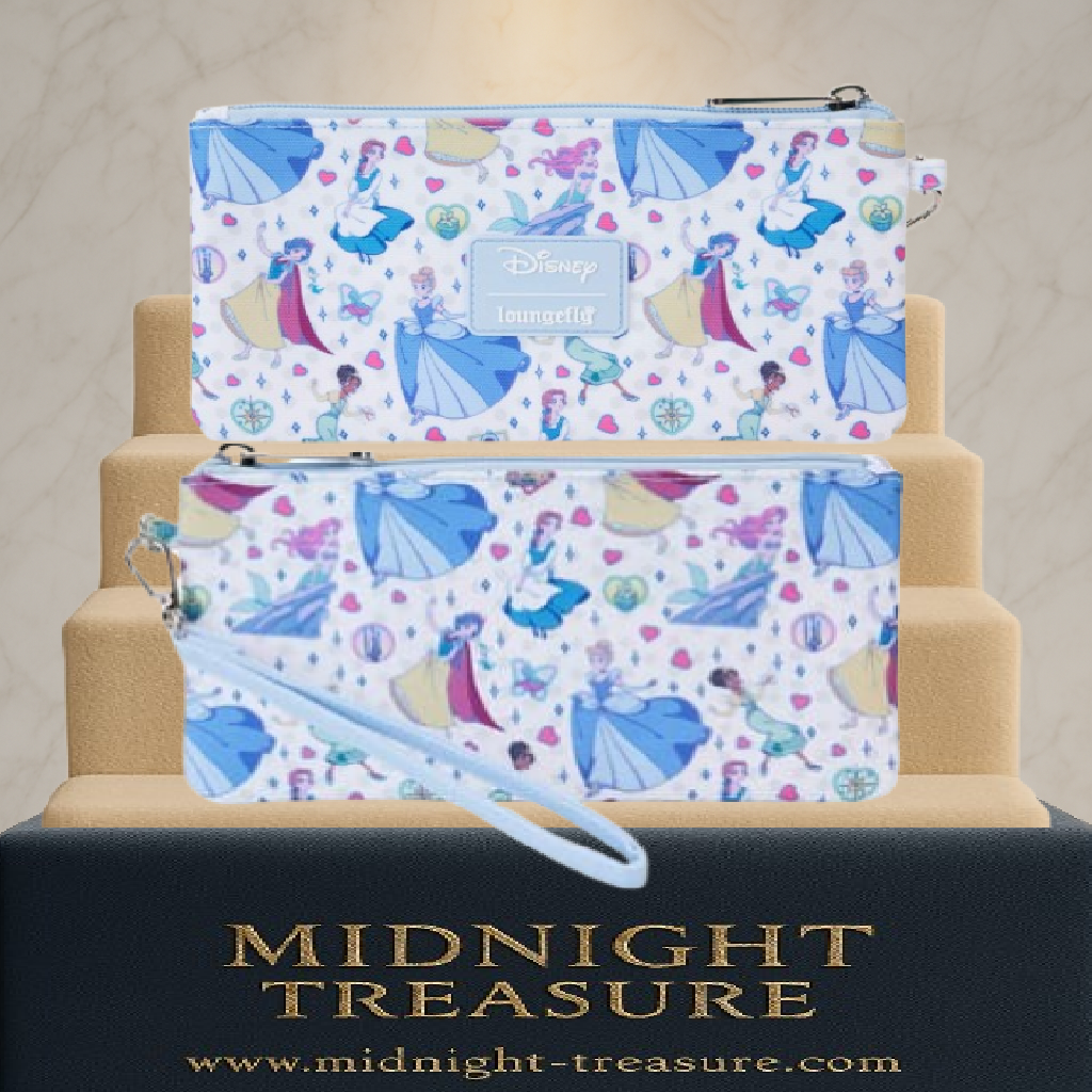 Porte-monnaie Disney by Loungefly – Princess Manga Style AOP Wristlet – 20 x 10 cm. Pochette en nylon avec motif all-over des princesses Disney en style manga et dragonne détachable.