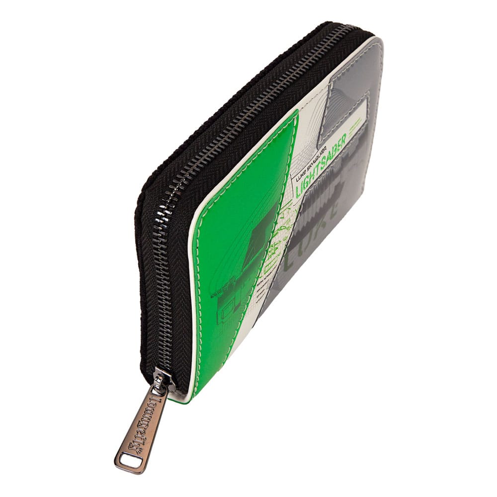 Porte-monnaie Loungefly Star Wars – The Power of the Force – Luke Skywalker Lightsaber. Design vert inspiré du sabre laser de Luke avec finitions en velours côtelé. Accessoire collector pour fans de Star Wars.