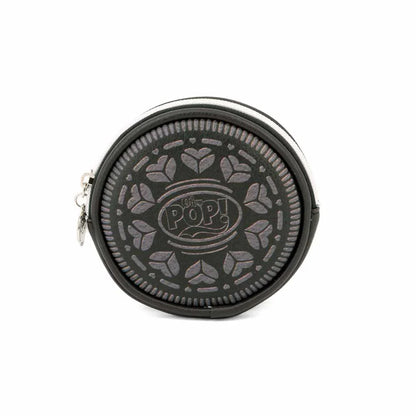 Porte-monnaie rond Oh My Pop! Black Cookie – 12 cm. Accessoire pop art noir avec motif graphique, fermeture zippée et format compact en polyester et PVC.