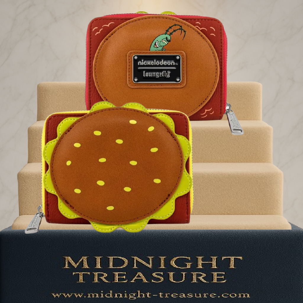 Portefeuille Loungefly – Bob l’Éponge Plankton Pâté de Crabe – 13 x 10 cm. Portefeuille en simili cuir avec design burger 3D et doublure thématique.