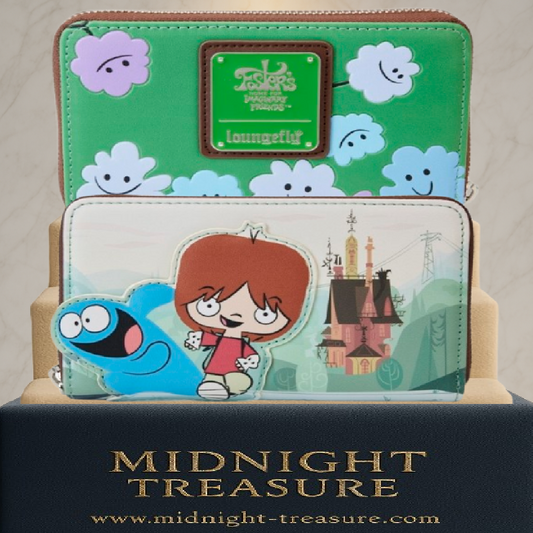 Portefeuille Loungefly â Fosterâs Home for Imaginary Friends â Mac & Blue â 12 x 10 cm. Portefeuille vert colorĂ© avec Mac, Blue et la maison Foster. Parfait pour les fans de Cartoon Network et les nostalgiques.