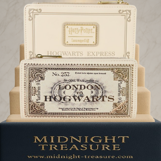 Portefeuille Loungefly – Harry Potter – Poudlard Express – 15 x 10 cm. Portefeuille crème inspiré du ticket du train pour Poudlard, avec détails dorés, compartiments multiples et doublure thématique.