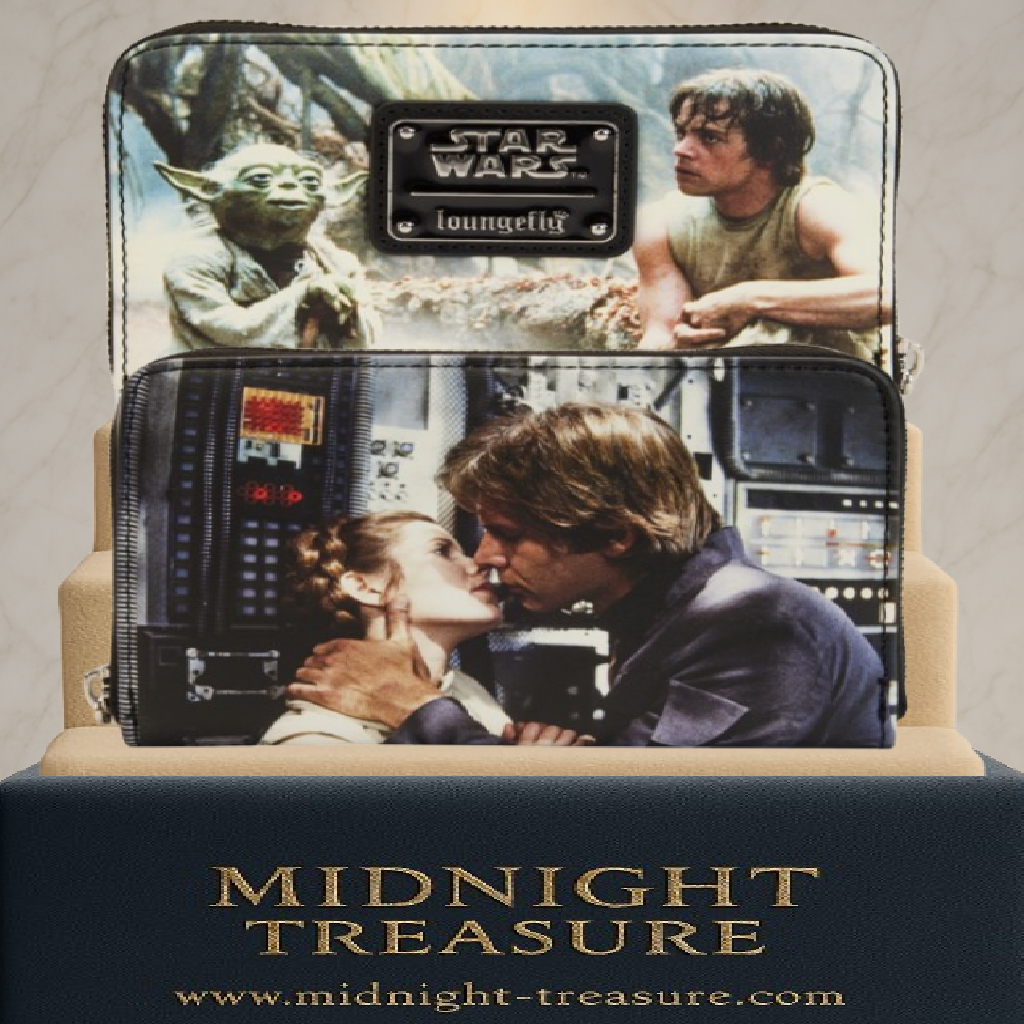 Portefeuille Loungefly – Star Wars – Épisode V : Final Frames – 15 x 10 cm. Portefeuille collector avec visuels de Yoda, Luke, Leia et Han Solo. Un accessoire indispensable pour les fans de l’Empire Contre-Attaque.
