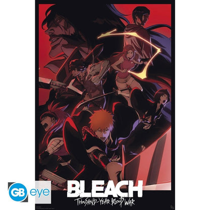 Poster Bleach – Thousand-Year Blood War – 91 x 61 cm. Illustration d’Ichigo Kurosaki et des Shinigamis prêts à affronter les Quincy dans une scène d’action intense.