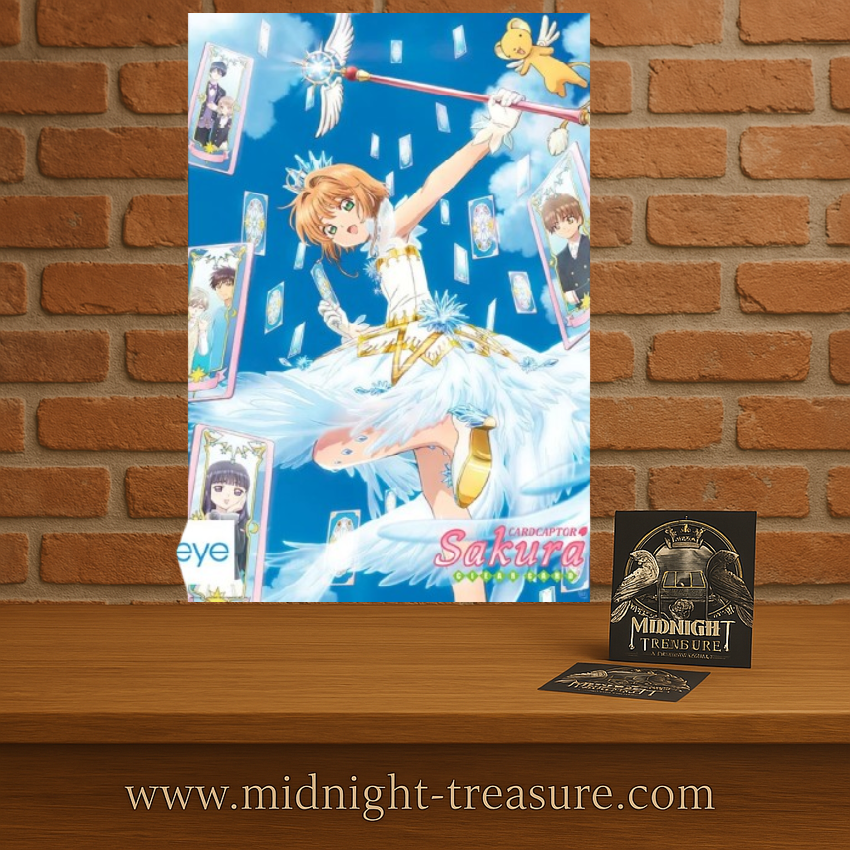 Poster Cardcaptor Sakura – Clear Card – 91 x 61 cm. Illustration officielle de Sakura entourée des cartes magiques et de Kero.