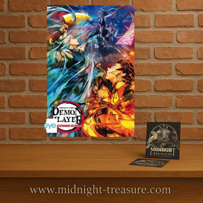 Poster Demon Slayer – Key Art 2 – Arc du Quartier des Plaisirs – 91 x 61 cm. Illustration officielle avec Tanjiro et Tengen Uzui dans un combat intense.