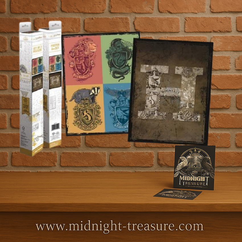 Set de 2 posters Harry Potter – Tombs and Scrolls – 52 x 38 cm. Affiches officielles représentant les maisons de Poudlard dans un style parchemin ancien.