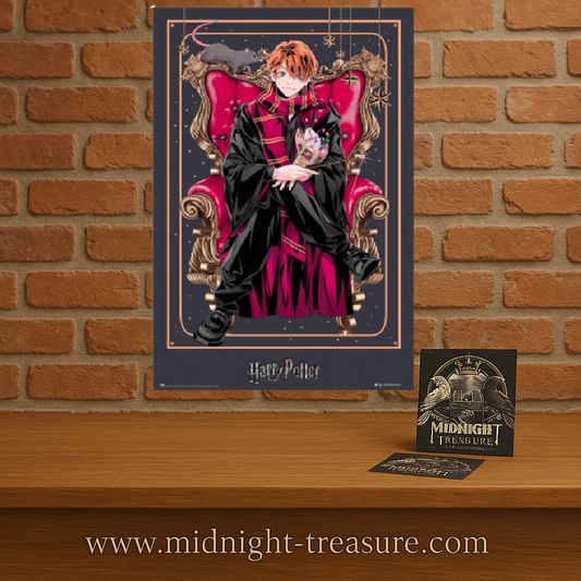 Poster Harry Potter – Wizard Dynasty – Ron Weasley – 61 x 91 cm. Illustration de Ron Weasley assis sur un trône, ambiance magique et Gryffondor.