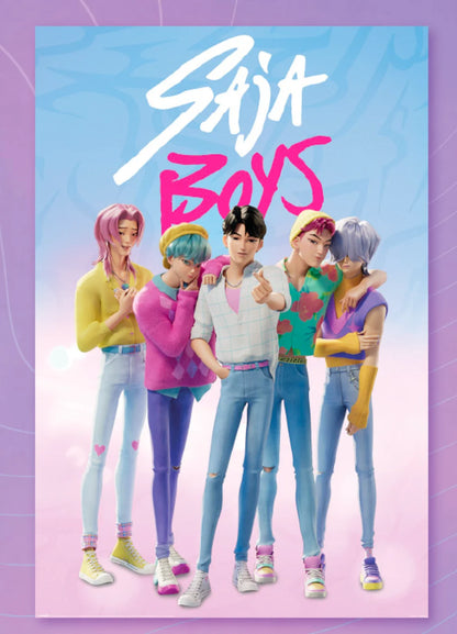 Poster K-pop Demon Hunters – Saja Boys – 61 x 91 cm. Illustration stylisée du groupe Saja Boys dans une esthétique pastel inspirée de la K-pop.