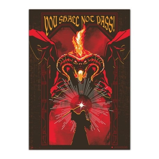 Poster Le Seigneur des Anneaux – Balrog Phosphorescent – 50 x 70 cm. Gandalf affrontant le Balrog avec la réplique « You Shall Not Pass! », impression luminescente qui brille dans le noir. Un incontournable pour les fans de Tolkien.

