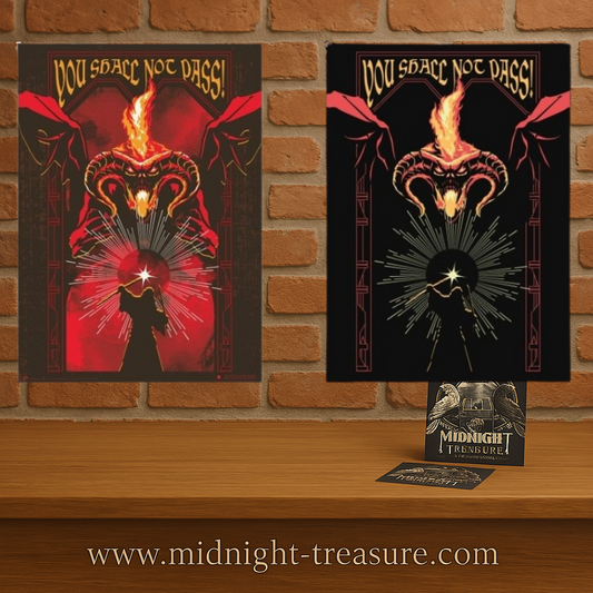Poster Le Seigneur des Anneaux – Balrog Phosphorescent – 50 x 70 cm. Gandalf affrontant le Balrog avec la réplique « You Shall Not Pass! », impression luminescente qui brille dans le noir. Un incontournable pour les fans de Tolkien.


