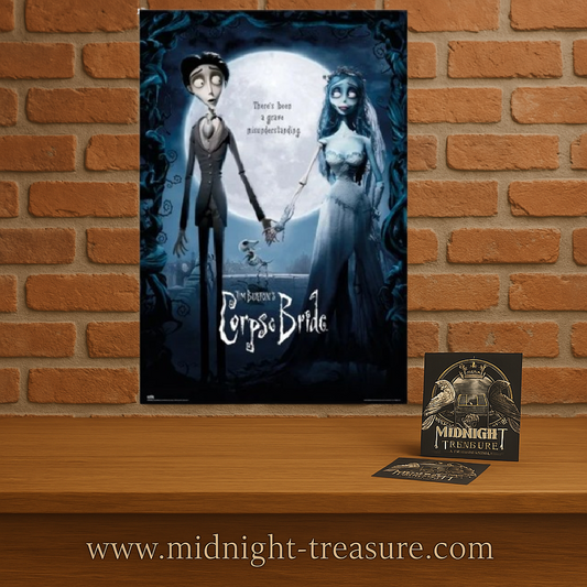Poster Les Noces Funèbres – Victor et Emily – 61 x 91 cm. Illustration officielle sombre et gothique inspirée du film de Tim Burton.