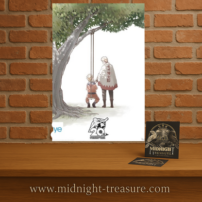 Poster Naruto Shippuden – 20e Anniversaire – 91 x 61 cm. Illustration de Naruto enfant sur une balançoire observé par Naruto adulte sous un arbre, scène symbolique de son évolution.