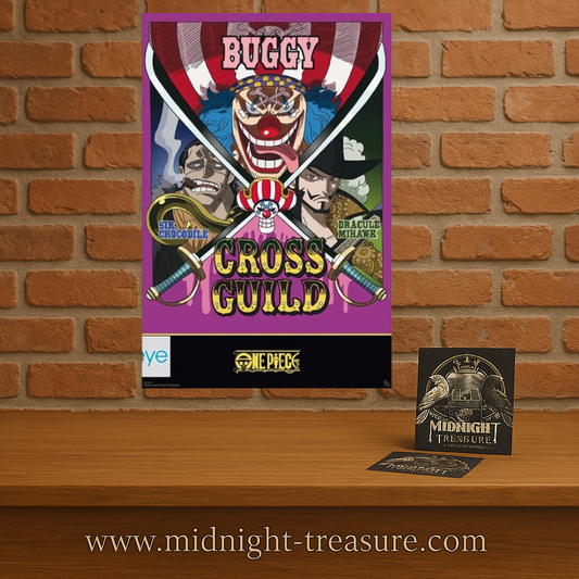 Poster One Piece – Cross Guild – 91 x 61 cm. Illustration de Buggy, Dracule Mihawk et Sir Crocodile réunis au sein de la Cross Guild.