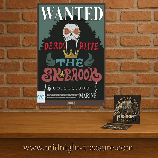 Poster One Piece – Wanted Brook – 91 x 61 cm. Affiche Wanted de Brook, le Soul King, avec sa prime officielle et un design rétro.