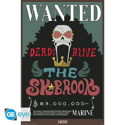 Poster One Piece – Wanted Brook – 91 x 61 cm. Affiche Wanted de Brook, le Soul King, avec sa prime officielle et un design rétro.
