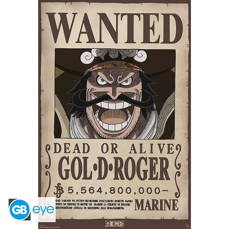🗞️🏴‍☠️ One Piece – Wanted Gol D. Roger – Roi des Pirates – Poster 91 x 61 cm 🏴‍☠️💀