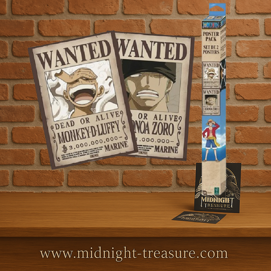 Set de 2 posters One Piece â Wanted Monkey D. Luffy et Roronoa Zoro â 52 x 38 cm. Affiches officielles style avis de recherche aprĂšs lâarc de Wano.