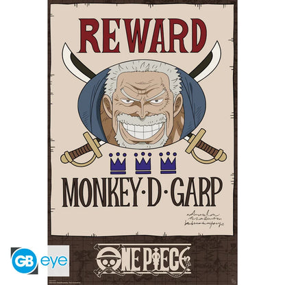 Poster One Piece – Wanted Monkey D. Garp Cross Guild – 91 x 61 cm. Avis de recherche de Monkey D. Garp, héros de la Marine, dans le style Wanted.