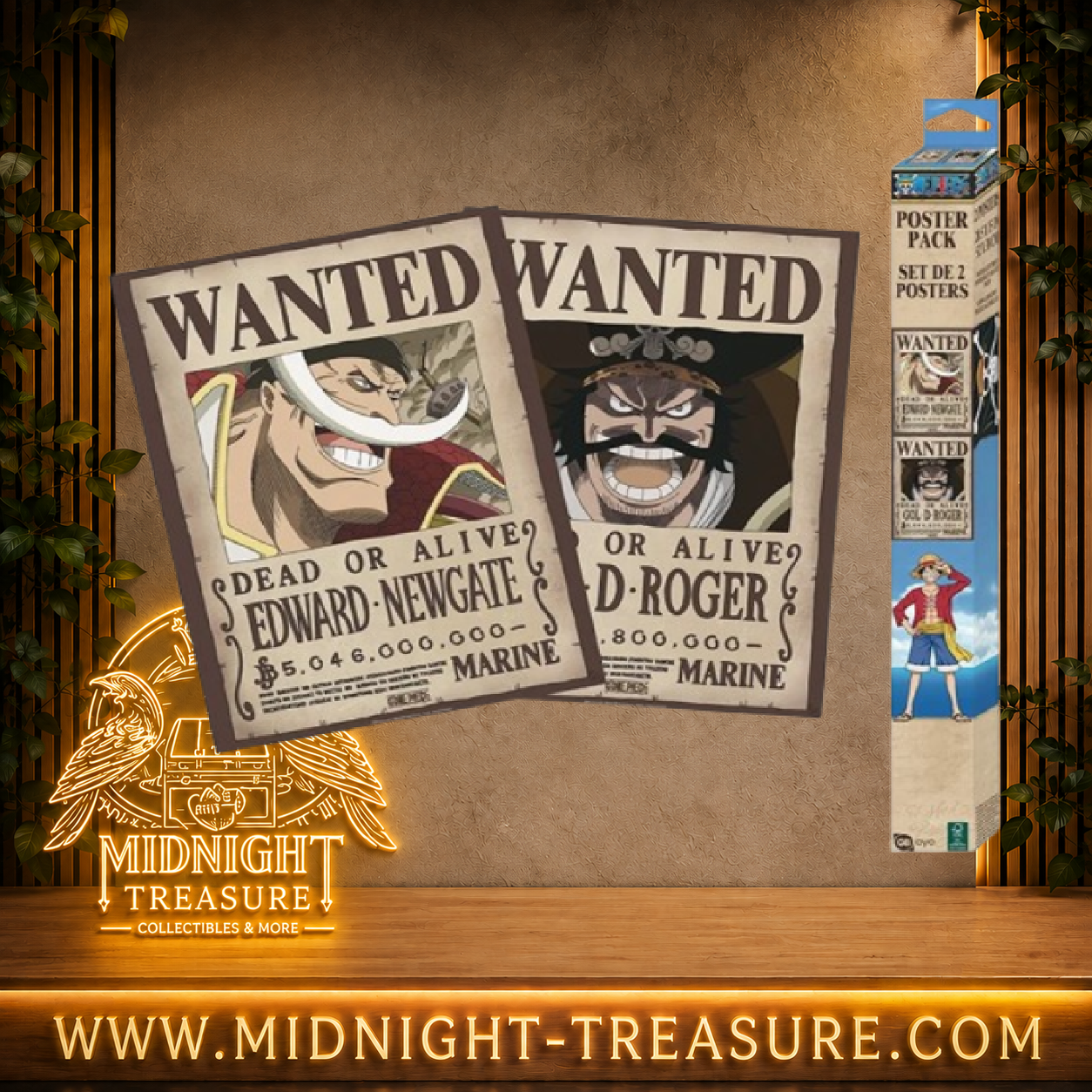 Set de 2 posters One Piece Wanted Gol D. Roger et Edward Newgate Barbe Blanche 52 x 38 cm par GB eye, avec leurs primes de 5 564 800 000 et 5 046 000 000 berrys.