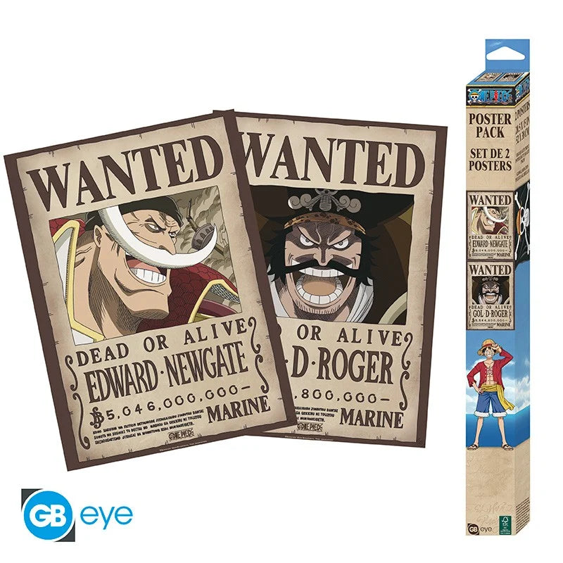 👑🏴‍☠️ One Piece – Wanted Gol D. Roger & Barbe Blanche – Légendes de la piraterie – Set de 2 posters 52 x 38 cm ⚔️👑