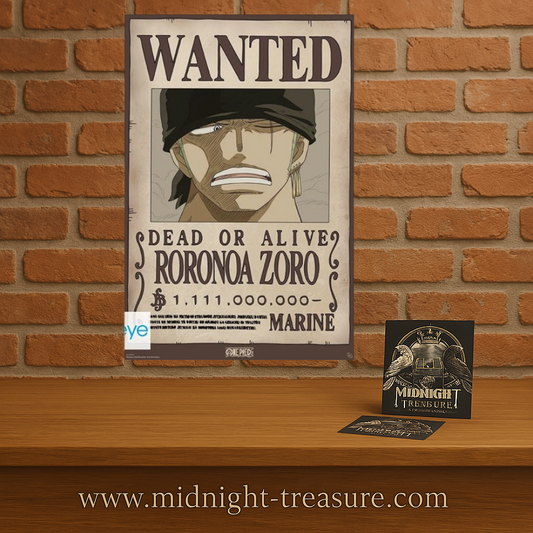 Poster One Piece – Wanted Roronoa Zoro Wano – 91 x 61 cm. Affiche Wanted officielle avec la prime de 1 111 000 000 de berrys après l’arc de Wano.