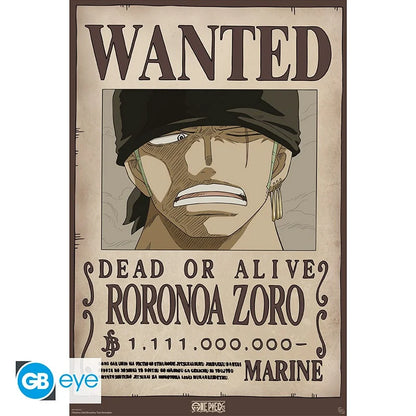 Poster One Piece – Wanted Roronoa Zoro Wano – 91 x 61 cm. Affiche Wanted officielle avec la prime de 1 111 000 000 de berrys après l’arc de Wano.