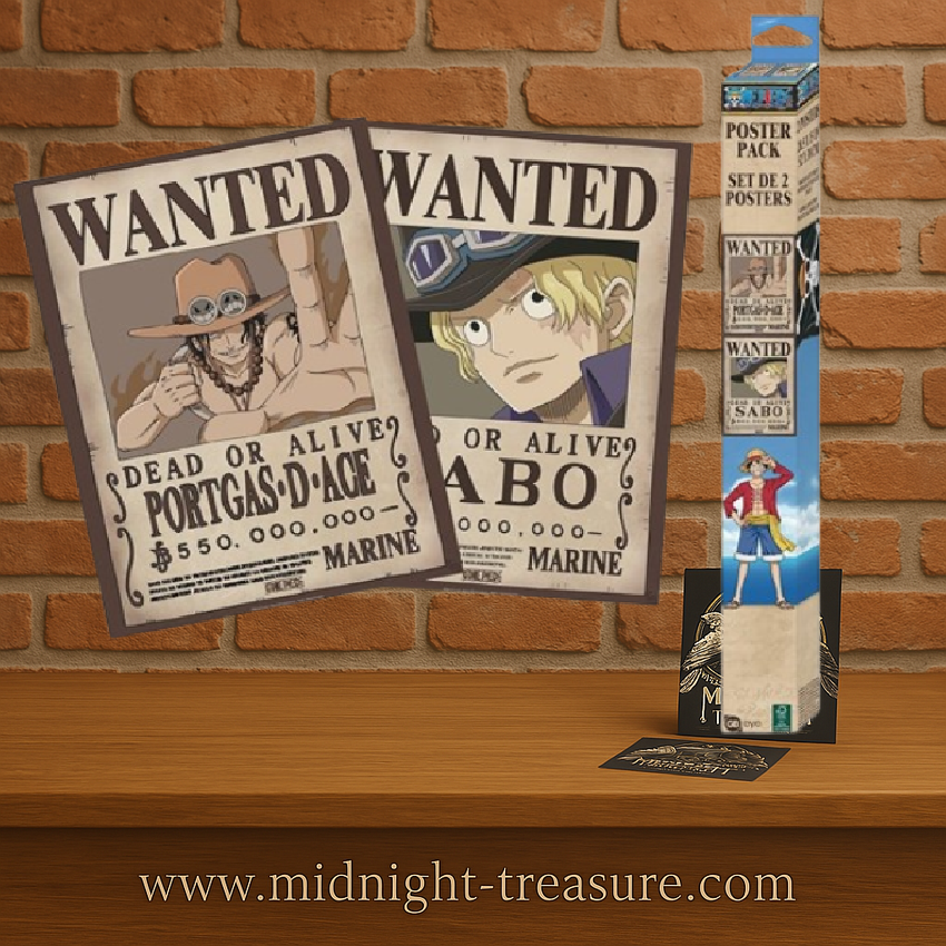 Set de 2 posters One Piece – Wanted Sabo & Ace – 52 x 38 cm – Officiel. Deux affiches Wanted de la Marine représentant Sabo et Portgas D. Ace, les frères de Luffy.