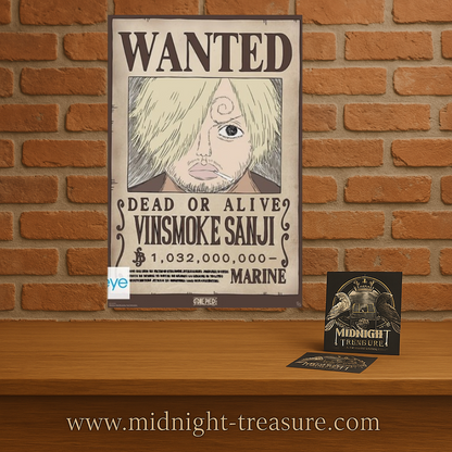 Poster One Piece – Wanted Sanji Wano – 91 x 61 cm. Affiche recherchée de Sanji avec sa prime de 1 032 000 000 berrys dans le style de l’arc Wano.