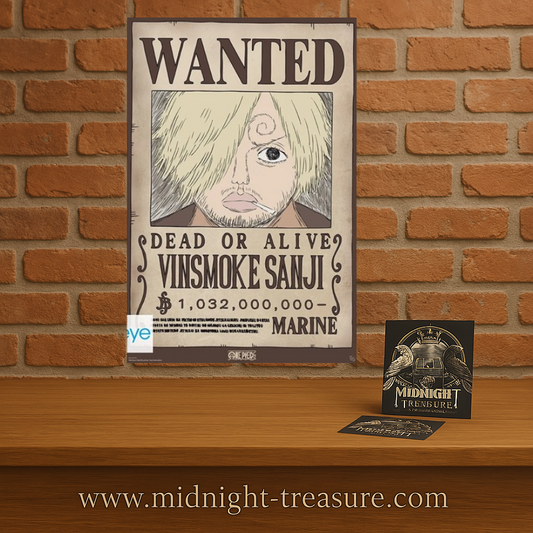 Poster One Piece – Wanted Sanji Wano – 91 x 61 cm. Affiche recherchée de Sanji avec sa prime de 1 032 000 000 berrys dans le style de l’arc Wano.
