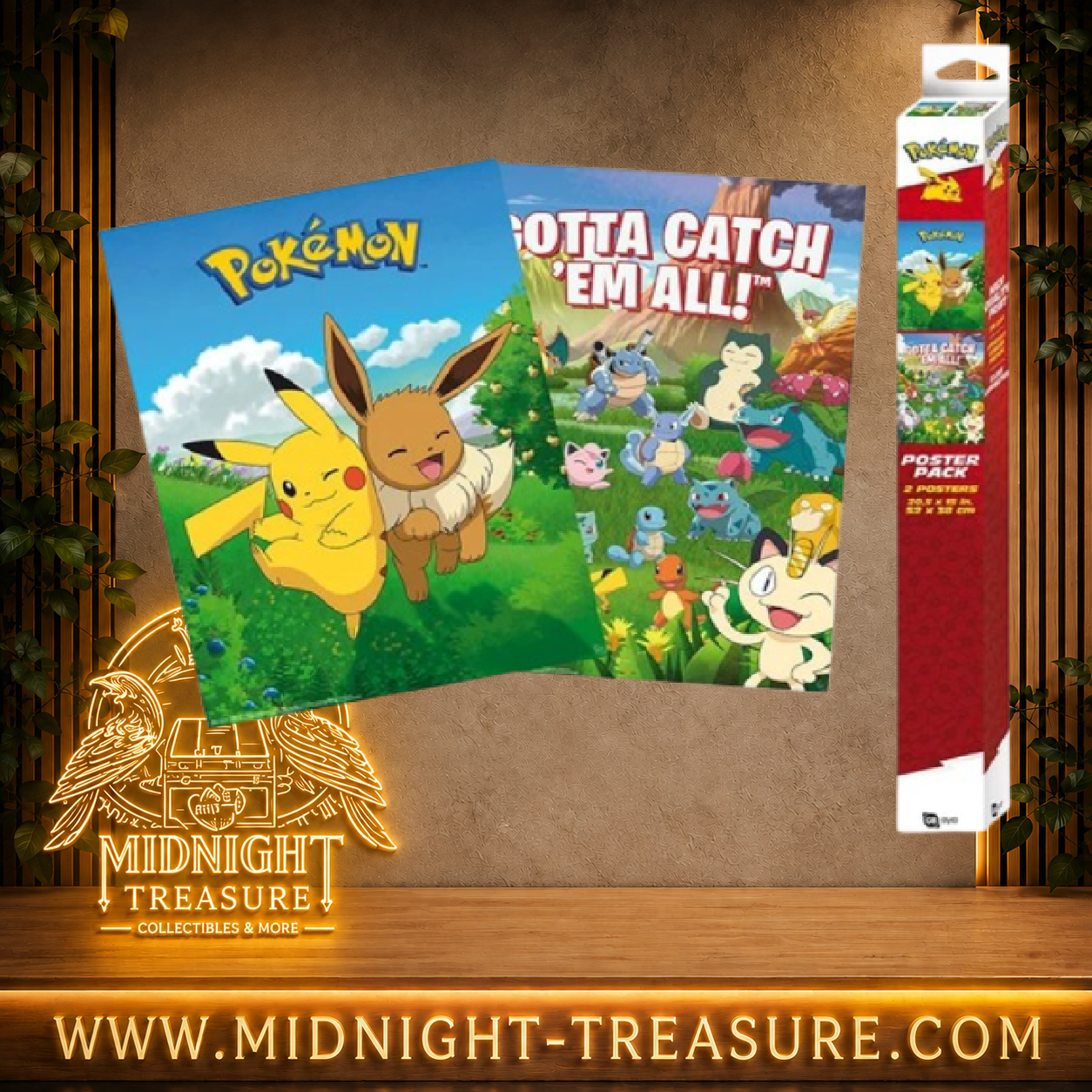Set de 2 posters Pokémon 52 x 38 cm par GB eye avec Pikachu et Évoli sur une affiche et de nombreux Pokémon emblématiques de la première génération sur le poster Gotta Catch ’Em All.