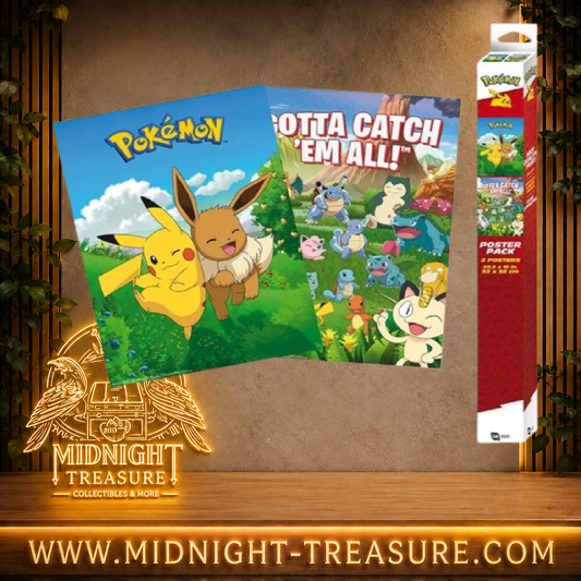 Set de 2 posters Pokémon 52 x 38 cm par GB eye avec Pikachu et Évoli sur une affiche et de nombreux Pokémon emblématiques de la première génération sur le poster Gotta Catch ’Em All.