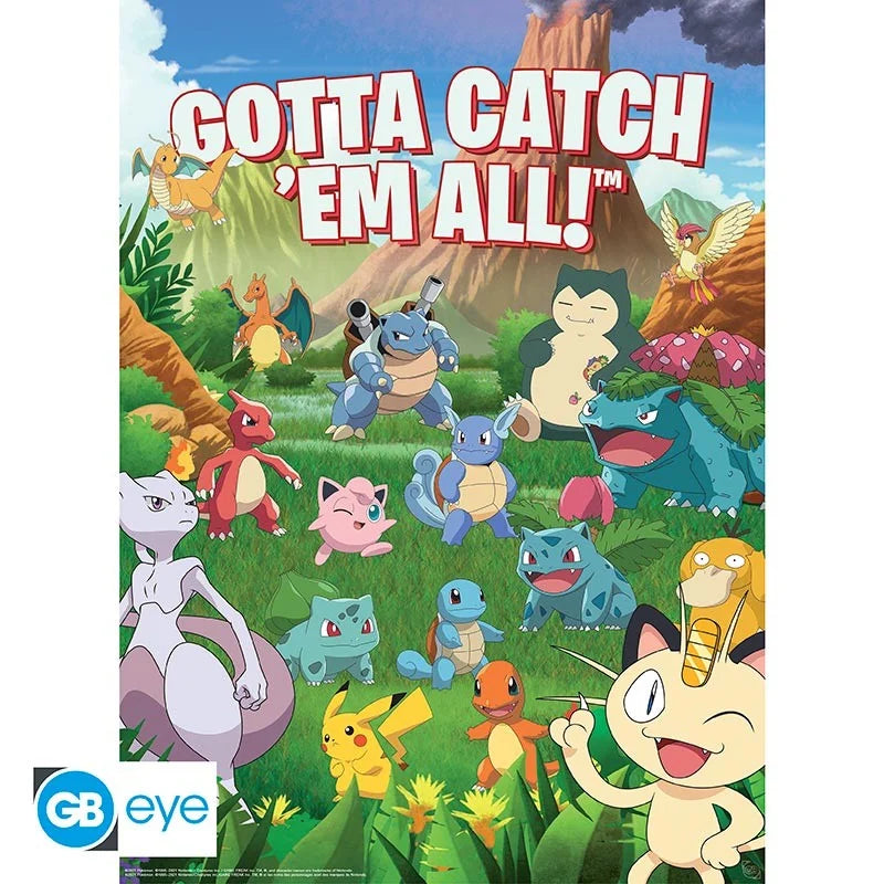 ⚡🌿 Pokémon – Pikachu, Évoli & Gotta Catch ’Em All! – Set de 2 posters 52 x 38 cm 🌿⚡