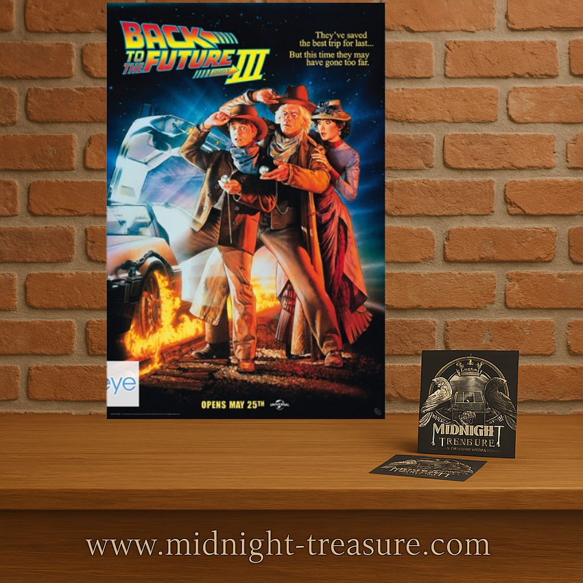 Poster Retour vers le Futur III – Affiche du film – 91 x 61 cm. Visuel officiel avec Marty McFly, Doc Brown, Clara Clayton et la DeLorean dans l'Ouest américain.