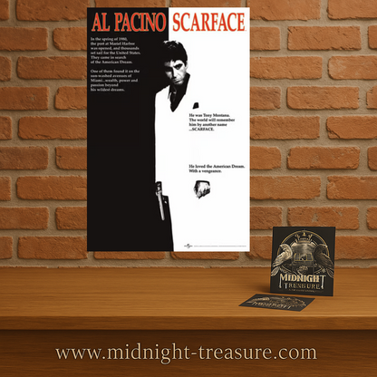 Poster Scarface – Movie Cover – 61 x 91 cm. Illustration iconique du film Scarface avec Tony Montana, visuel culte du cinéma.