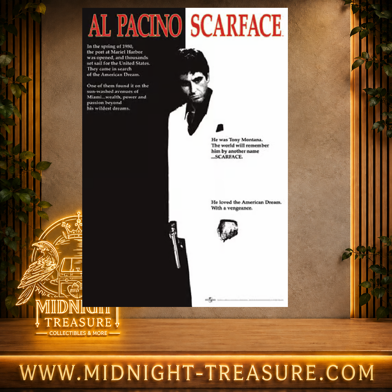 Poster Scarface – Movie Cover – 61 x 91 cm. Illustration iconique du film Scarface avec Tony Montana, visuel culte du cinéma.